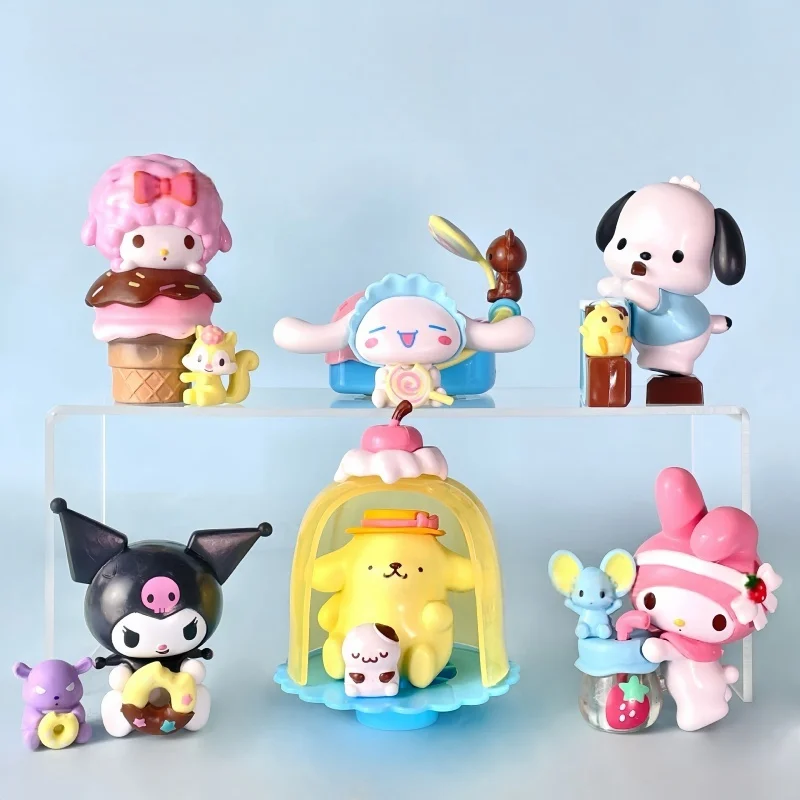 6pcs Sanrio Colorful Food Fun Series Action Figures Set My Melody Kuromi Cinnamoroll Cartoon Model Dolls Kids Toys Birthday Gift