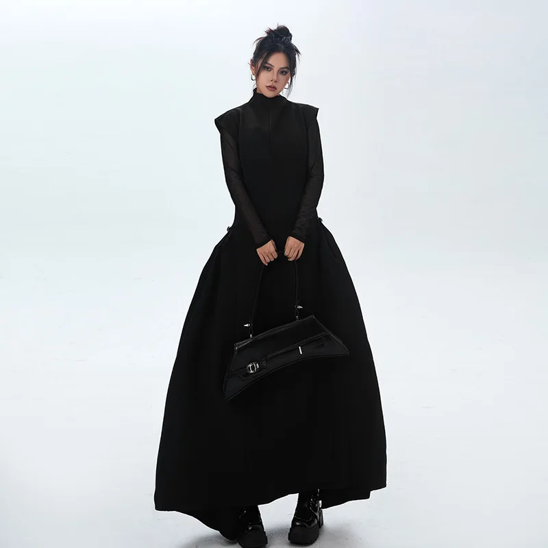 SuperAen Korean Style Fashion Simple Waist Black Dress Elegant Pullover Sleeveless Ball Gown Long Dresses