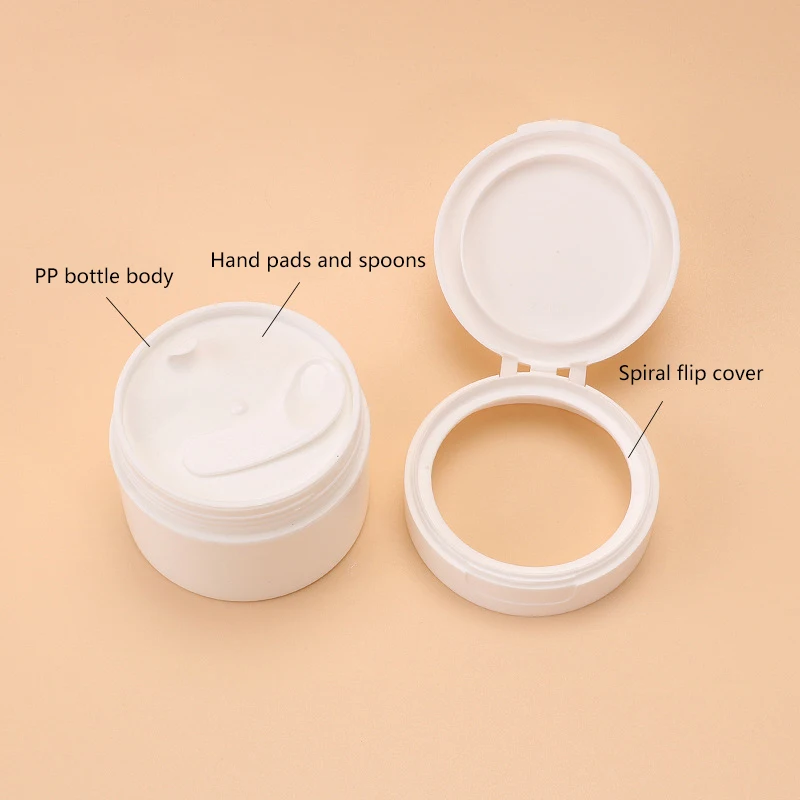 50/80/100 جرام زجاجة إعادة الملء مع حصيرة سحبت يدويا وملعقة كريم وجه جرة صندوق مستحضرات التجميل الأبيض حاوية بلاستيكية فارغة الوجه العلوي
