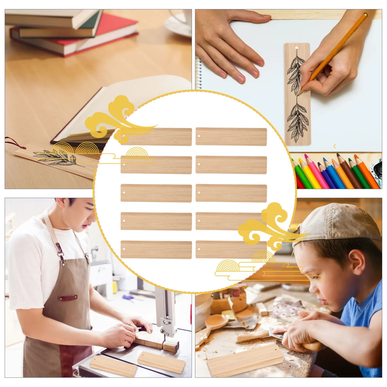 

10Pcs Bamboo Bookmark Material Diy Craft Blank Bookmarker Laser Engraved Smooth Edges Round Corner Decorative Label