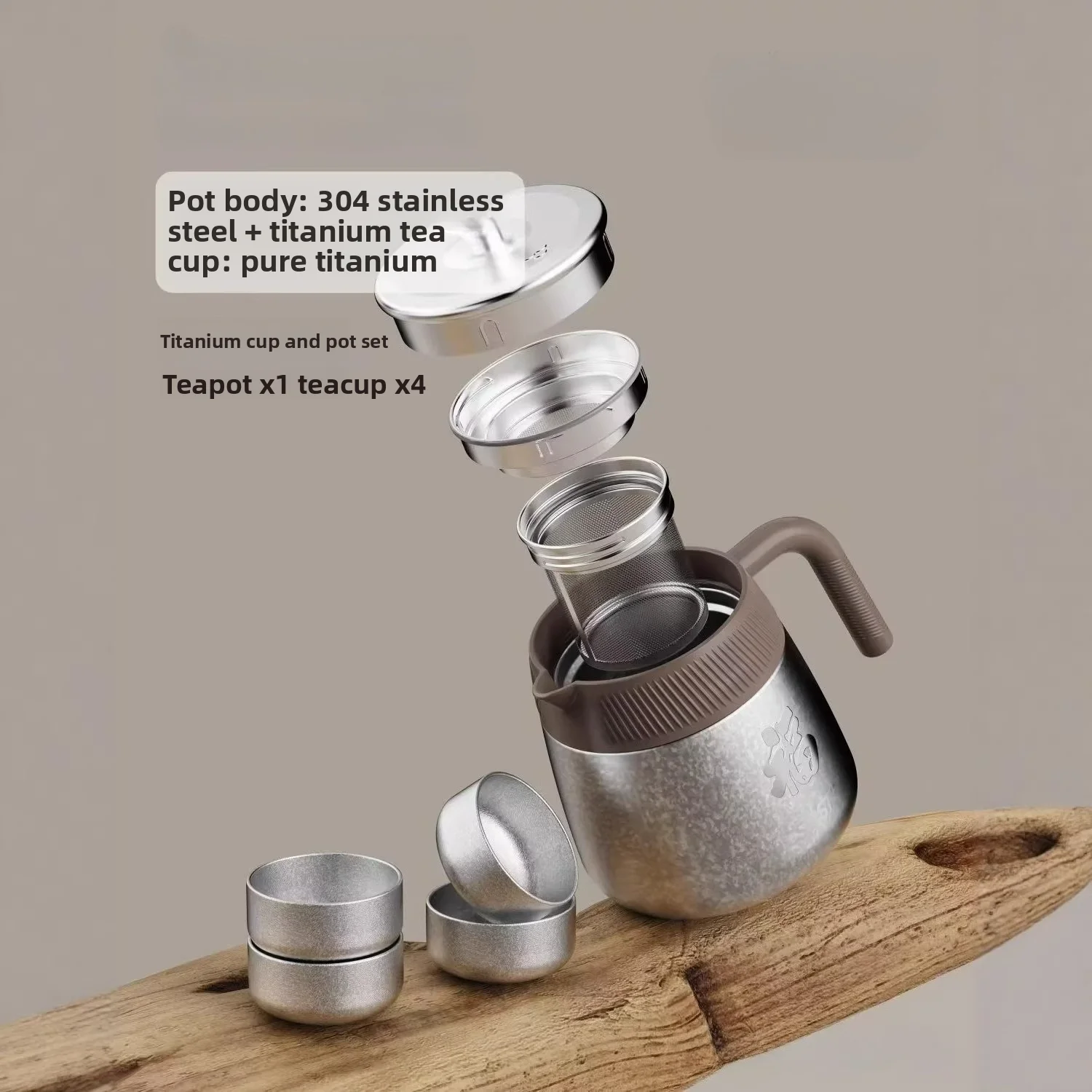 Stainless Steel Titanium-Coated Teapot Titanium-Coated Liner Large Capacity Insulated Coffee Pot with Handle Tea Separation Pot