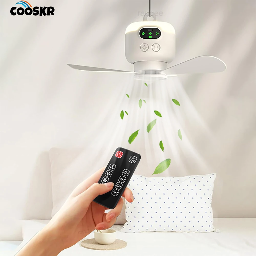 Deckenventilator, kabelloser Zelt-Campingventilator, USB wiederaufladbar, tragbarer Mini-Camping-Deckenventilator mit Fernbedienung und Nachtlicht