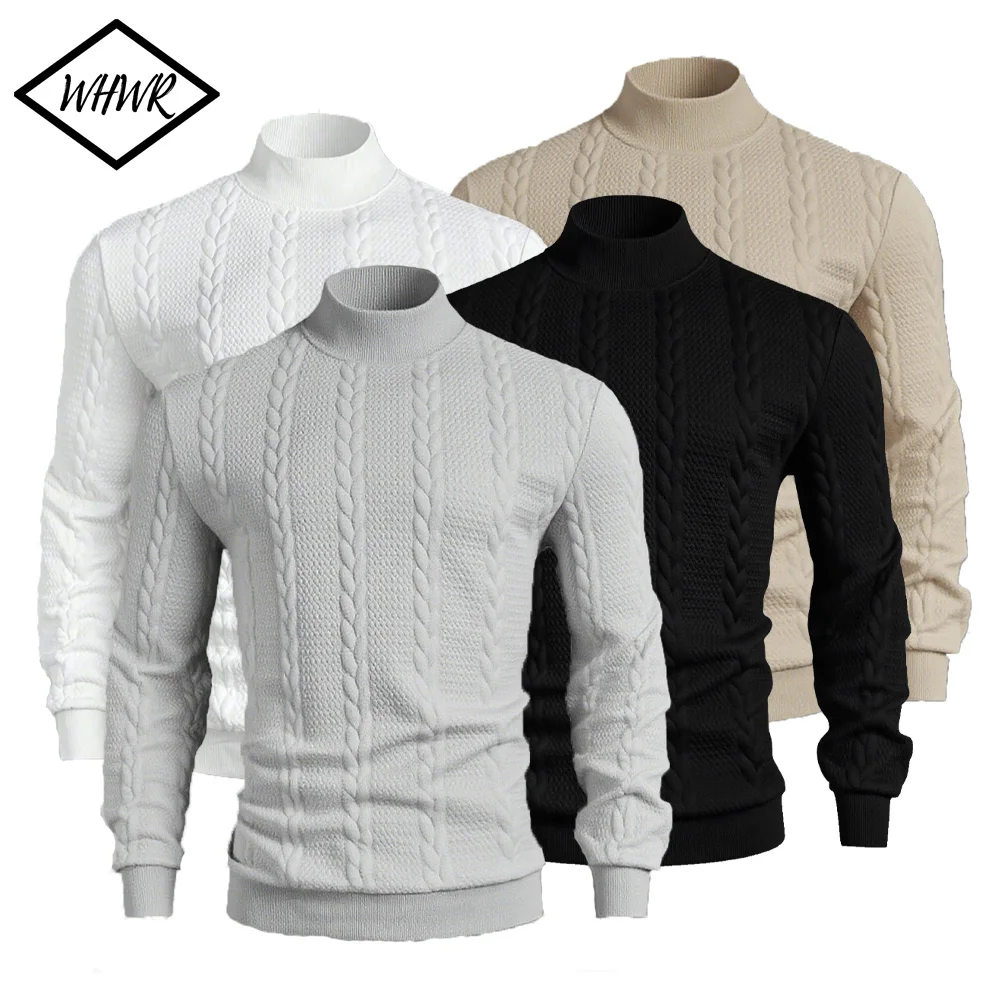 

Men's Casual Turtleneck Sweaters Knitwear Jacquard Long Sleeve Pullovers Sweater Autumn Winter Men's Warm Knitwear Clothing