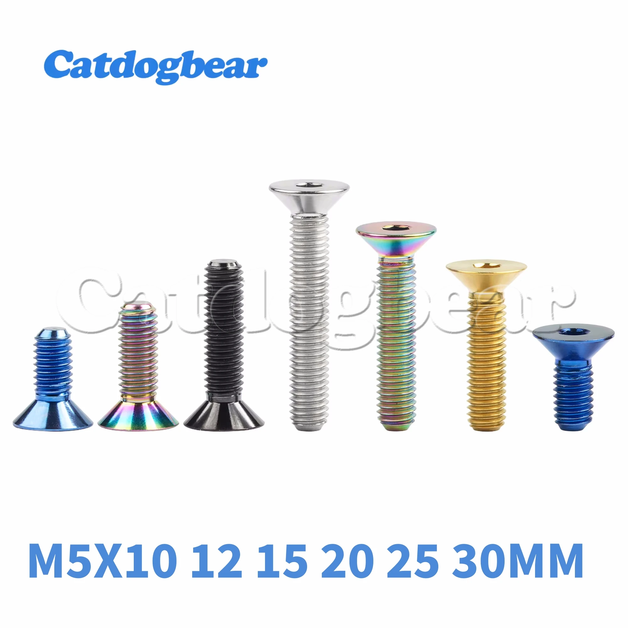 Catdogbear  4Pcs Titanium Ti Bolts M5x10 12 15 20 25 30mm Countersunk Hexagon Socket Head for Bike Disc