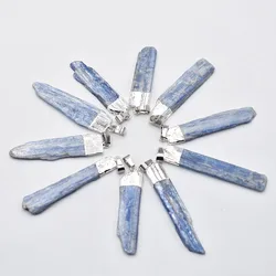 Wholesale10pcs/lot Natural Stone Blue Kyanite Pendant Jewelry Silver Plated Edge Earring Necklace DIY free shipping