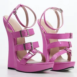 18CM Women High Heeled Wedges Sandals,Platforms Summer Shoes,Man Cosplay Ankle Buckles Strap,Black,Pink,Peach,Customized Colors