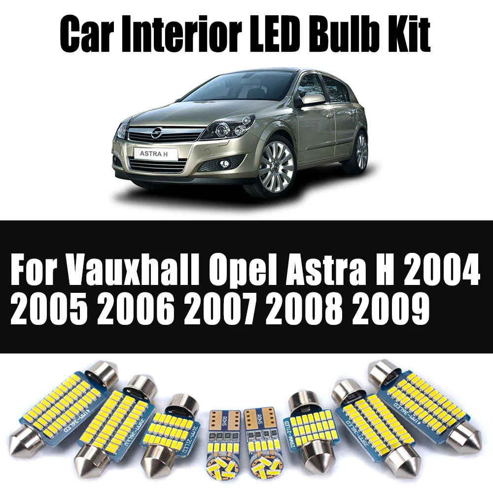 

13 шт. Canbus светодиодный внутренний купол с картой для чтения косметического зеркала, комплект освещения для Vauxhall Opel Astra H 2004-2007 2008 2009, автомобильные аксессуары