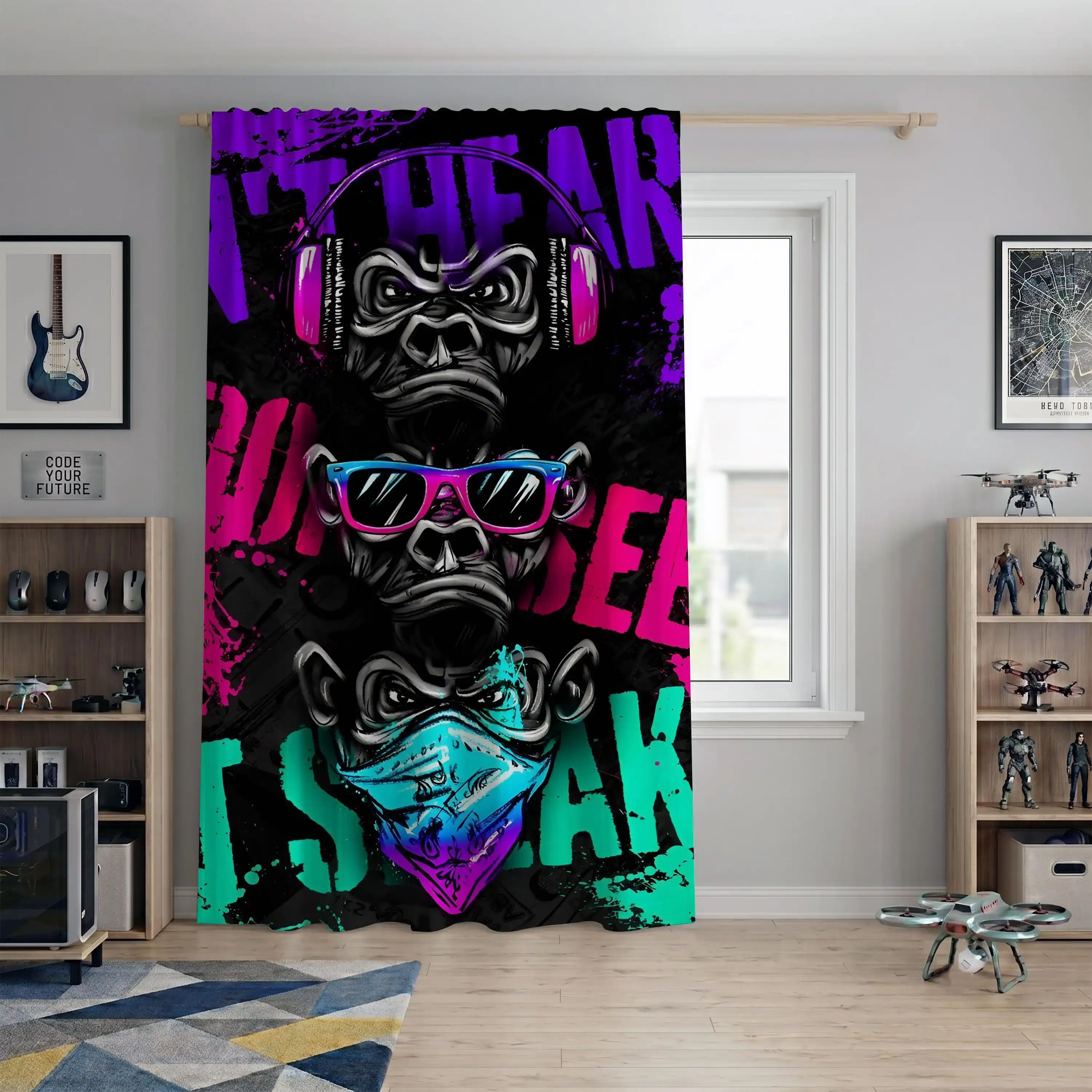 Vibrant Pop Art Monkey Face Curtain for Modern Bedroom Living Room Home Decor Aesthetic
