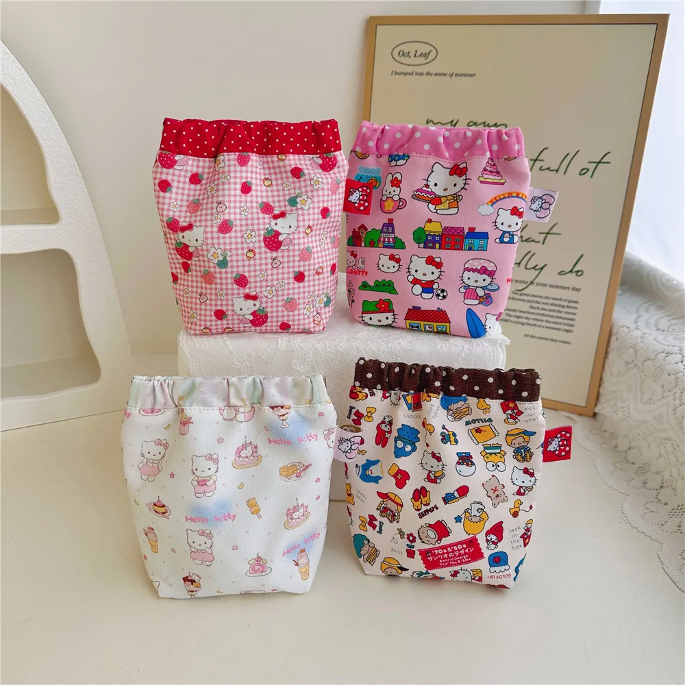 

Hello Kitty Cute KT Cat Printed Cotton Mouth Gold Pinch Bag Handmade Storage Bag Girl Cosmetic Bags Cartoon Kawaii Women Holder