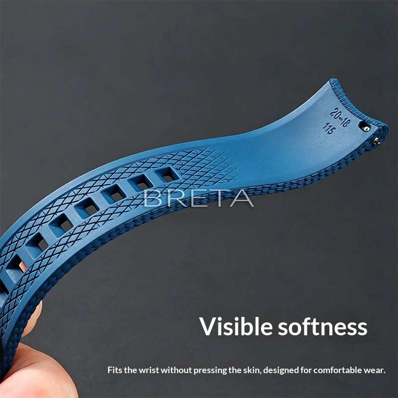 22mm Nylon Grain Fluoro Rubber Curved End Watch Band Fit for Breitling Chronomat Avenger Longines HydroConquest Montblanc Union view 3