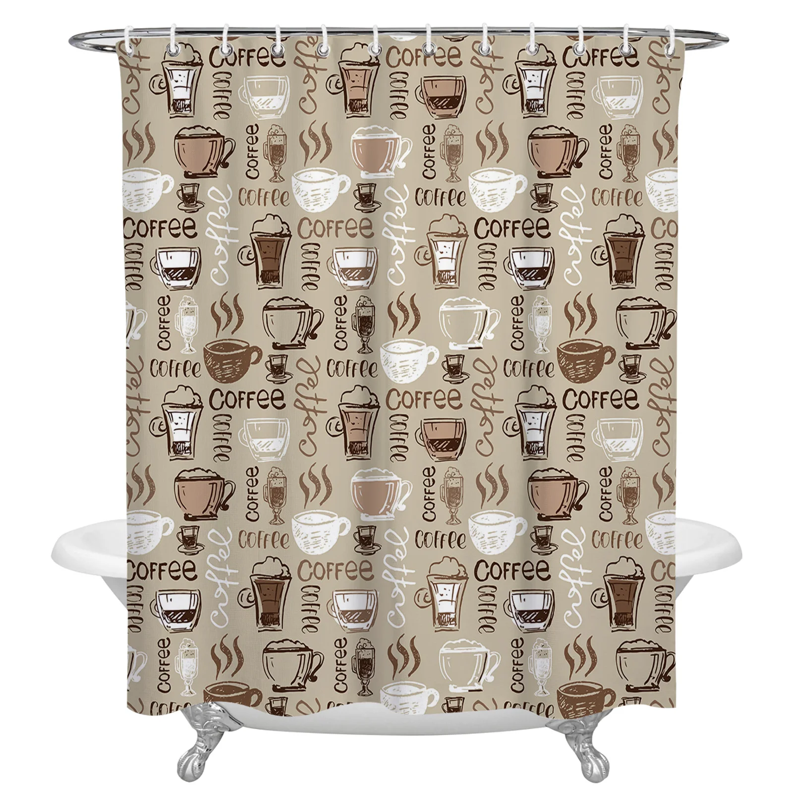 Coffee Coffee Beans Coffee Cup Waterproof Bathroom Decoration Shower Curtain Printed Bathtub Curtains Bathroom Accessories