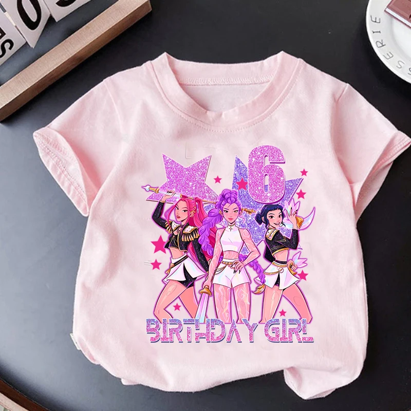 

Kpop Demon Hunters Girl Birthday T-shirt Children Clothes Cartoon Anime Short Sleeve Baby Fashion Tee Clothing Top Party Clothes