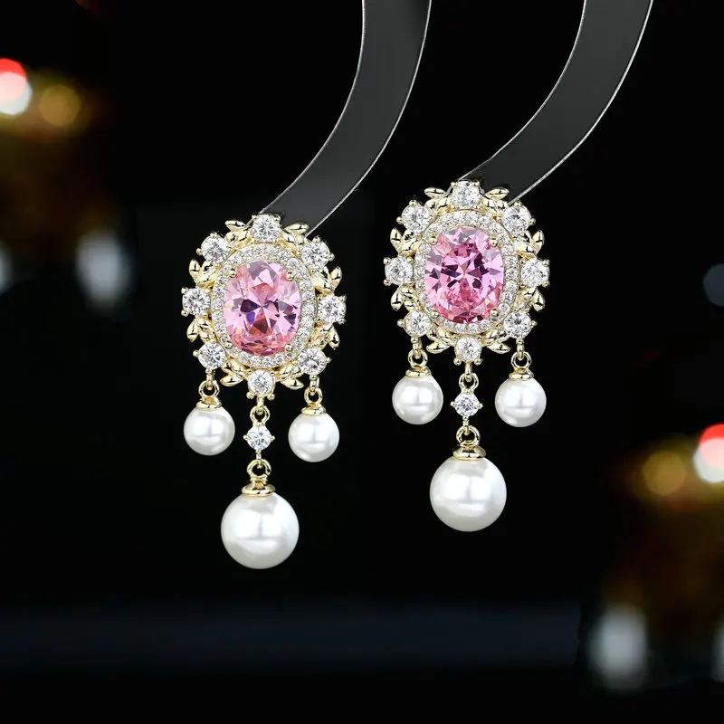 

Элегантные и изысканные серьги высокого класса из серебра 925 пробы с иглами во французском придворном Овальный циркон, инкрустированный жемчужными кисточками