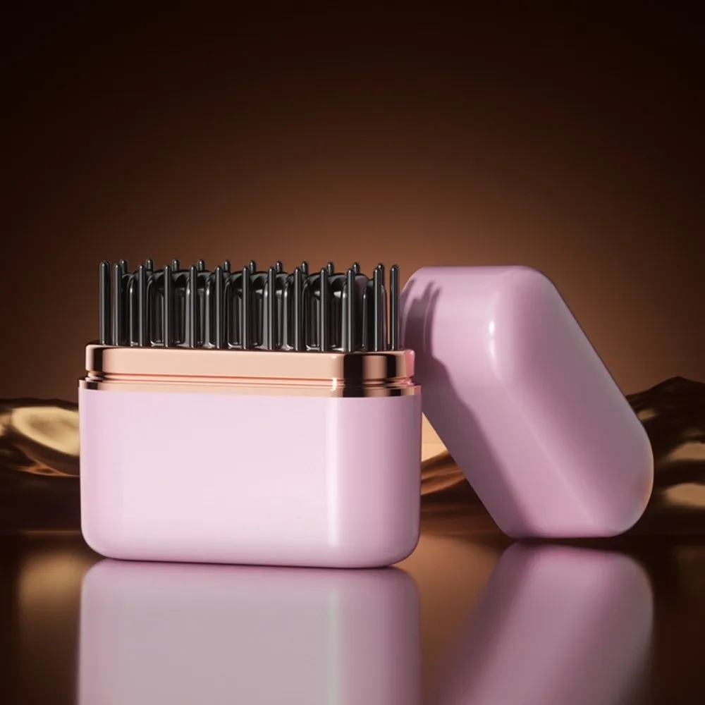 2 in 1 Cordless Mini Straightener Double Anti-Scald Rechargeable Hot Comb 3 Temp Settings Fast Heating Hair Brush Frizzy Hair