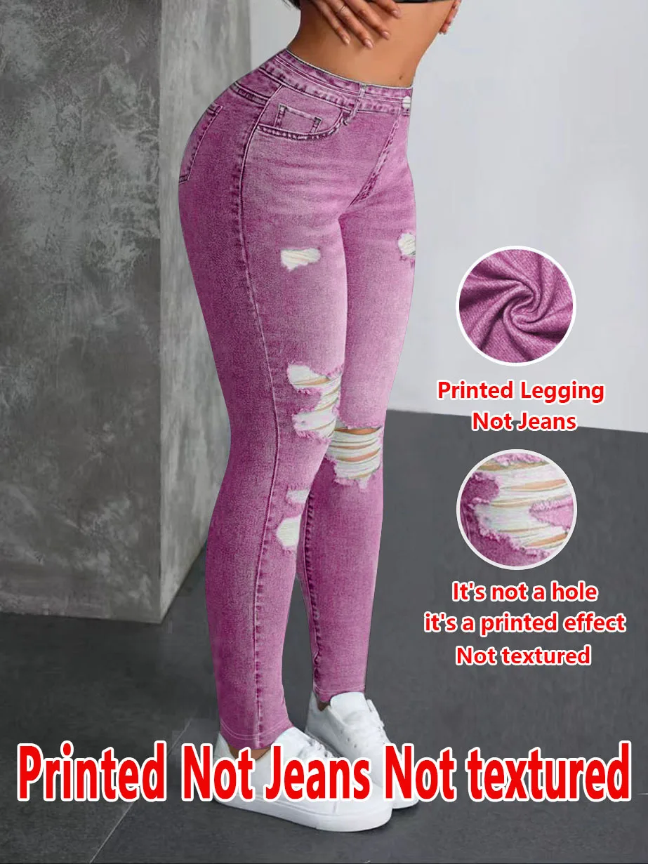 1278  Ladies Non-Leather Denim Fabric Long Pants Spring Summer Autumn Winter Print Base Layer Pants Versatile All-Season Wear