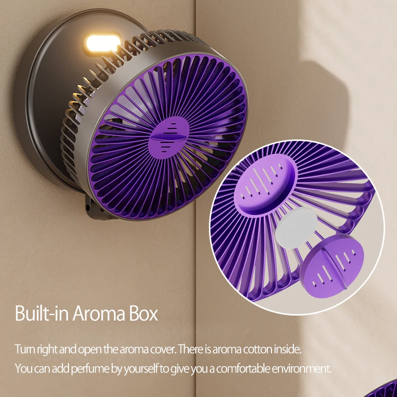 2024 New Style Small Portable Fan Rechargeable Wall Mounted Fan 90° Foldable Desktop Fan 4 Gears With Warm Night Light image 6