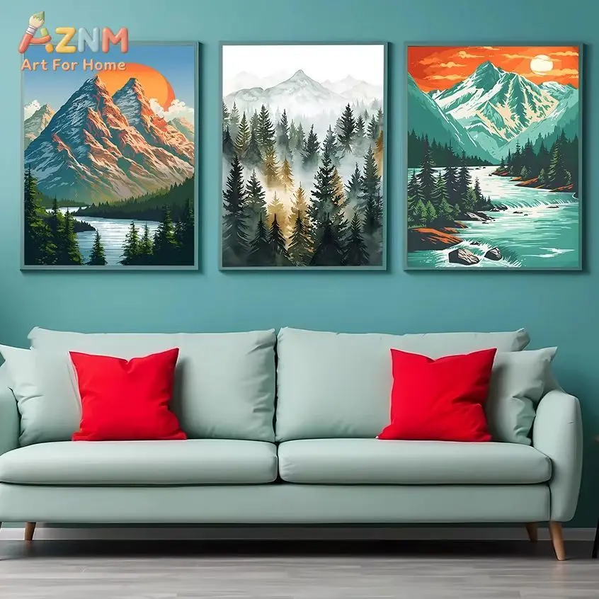 AZNM Unframed Canvas Print Mountain Forest Landscape Wall Art Nature Scenery Living Room Home Decor Poster