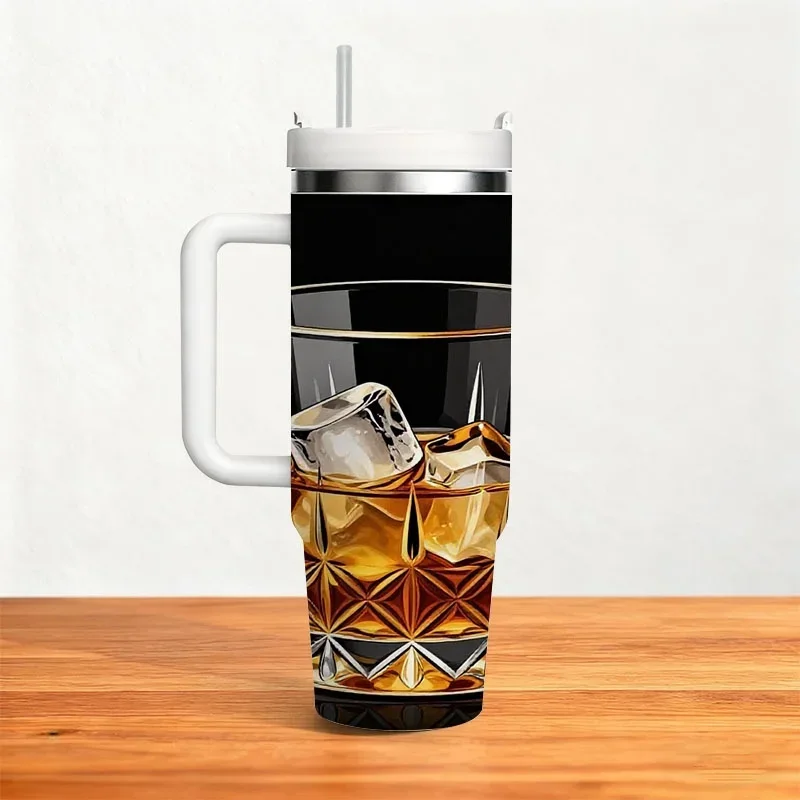 Stylish Digital Printed 40oz Stainless Steel Insulated Tumbler, Crystal-Cut Decorative Pattern Drink Cup, Keeps Beverages Hot or Cold, Ideal for Daily Use, Office, Travel and Outdoor Activities