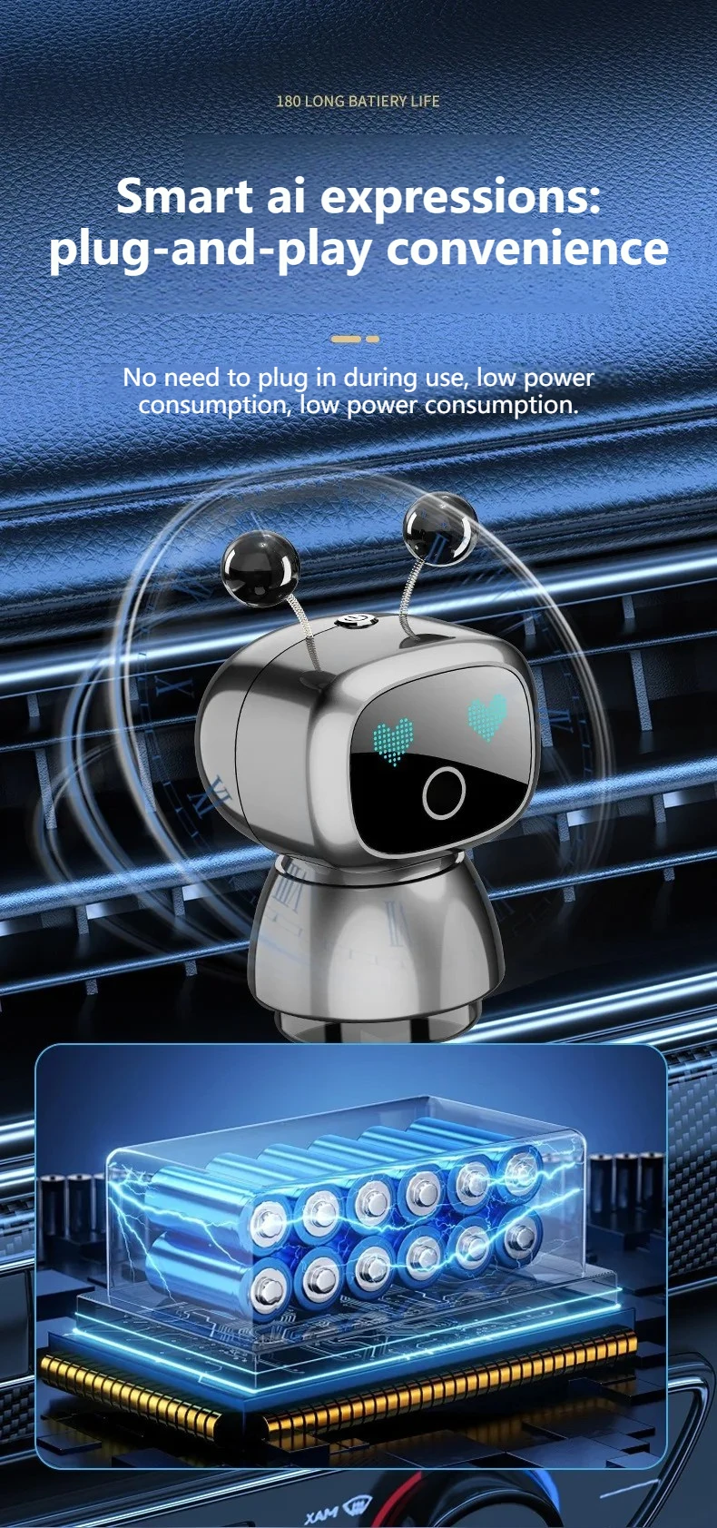 Cute Robot Smart Car Aroma Diffuser Car Air Outlet Fragrance Air Purifier Car Interior Decor Gift Electric Air Freshener