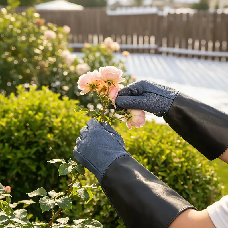 Gartenhandschuhe aus Rindsleder, durchstichfest, dornenresistent, ideal zum Kastanienpflücken und zur Obsternte. – Detail 2