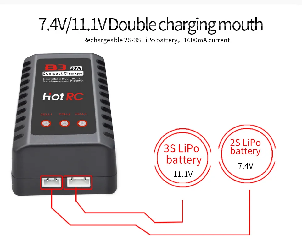 5 uds HOTRC IMAX B3 20W 1.6A batería cargador de equilibrio compacto eléctrico RC Drone helicóptero Quadcopter 2S 3S 7,4 V 11,1 V eléctrico para