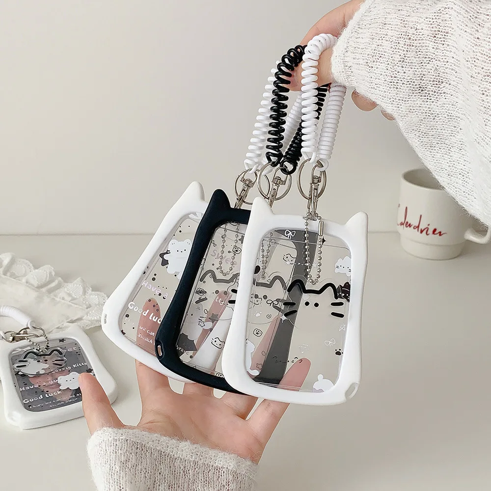 Cartoon Transparent Cat Bag Phone Pendant Card Holder Cute Girl 3In Idol Photo Storage Card Clip Student Meal Card Campus Card