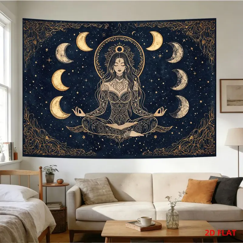 VIKAMA Moon Phase Meditation Goddess Tapestry, Bohemian Feminine Celestial Mystical Wall Hanging, Home Decor Backdrop
