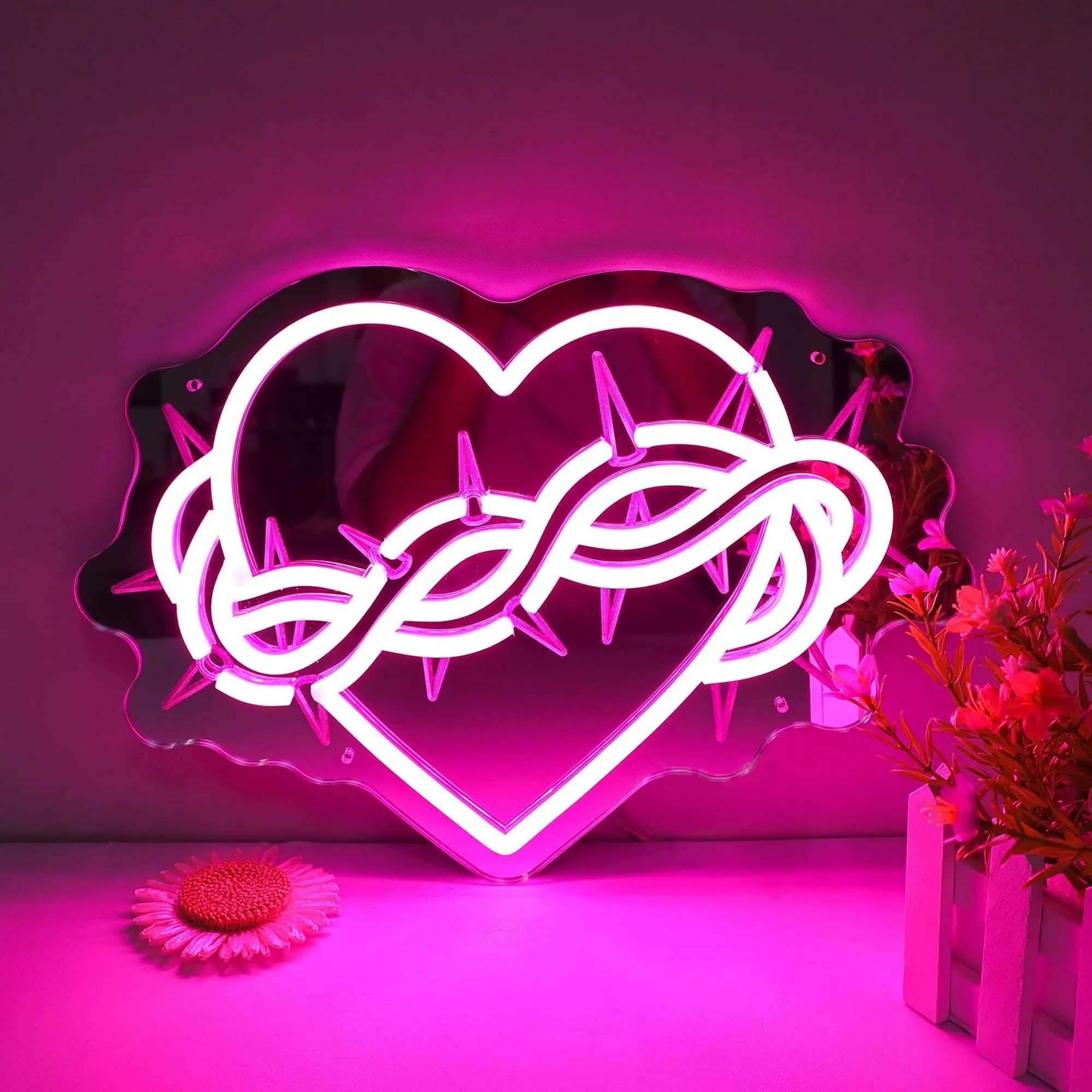

Thorn Love Mirror Laser Carving Neon Sign for Living Room LED Neon Sign for Bar Shop Store KTV Wall Decor Gifts for Friend