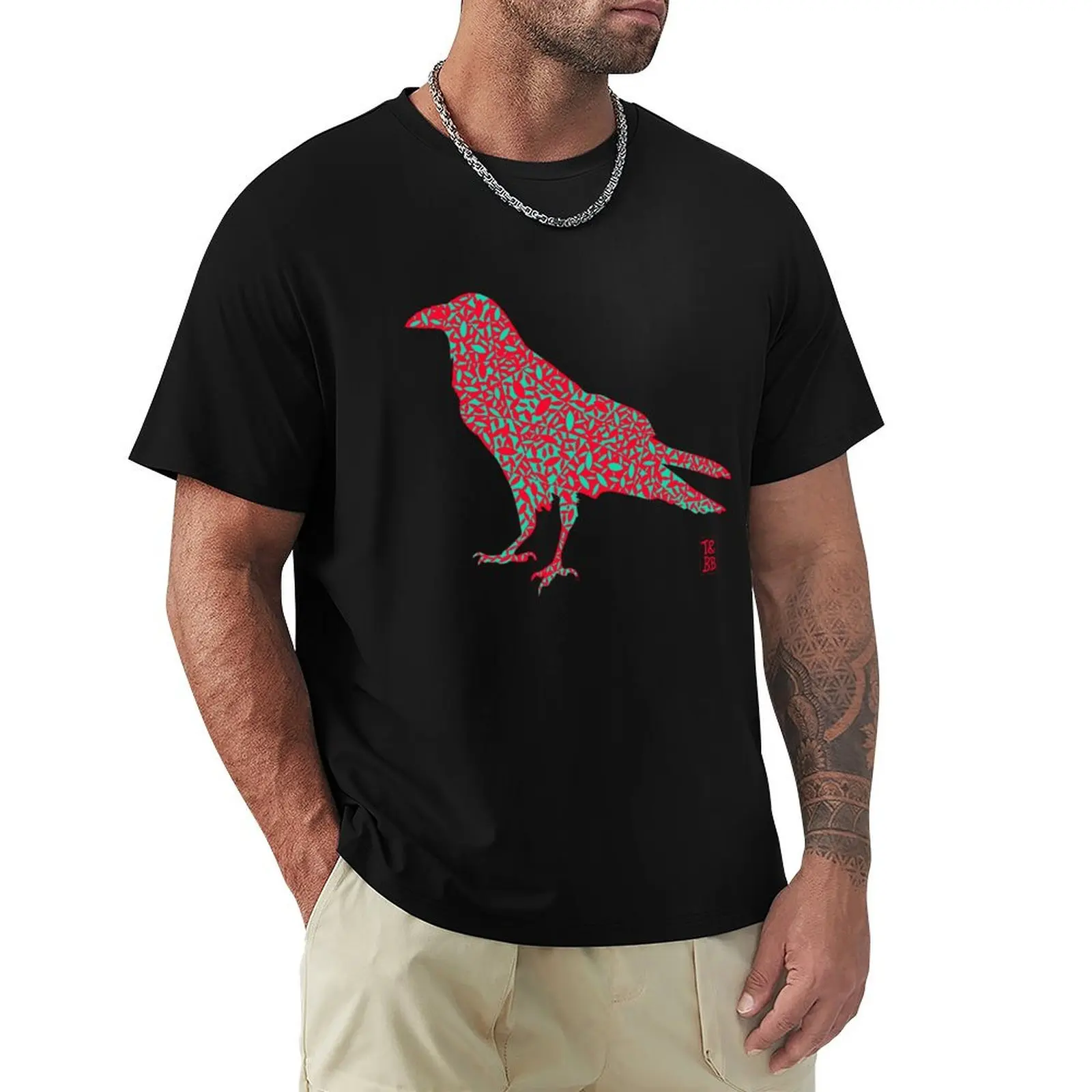 Teal and Red Crow Has Stuff Going ON T-Shirt man t shirt summer T-Shirt