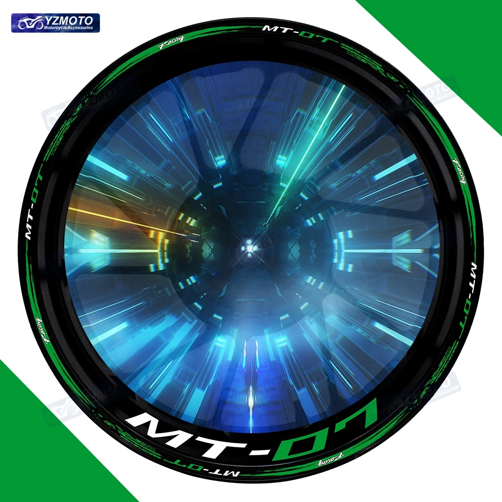 

Для MT-07 MT07 мотоцикла 17-дюймовая наклейка на переднее и заднее колесо гоночная наклейка светоотражающая водонепроницаемая декоративная втулка в полоску наклейки на обод