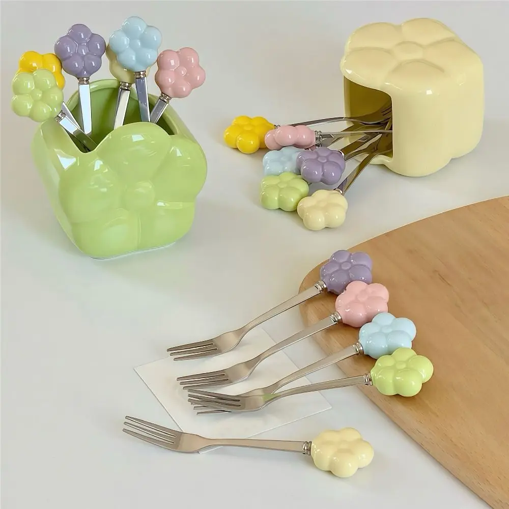 

Многофункциональные керамические вилки для фруктов, банка для хранения, креативный набор вилок для фруктов в виде цветка, декор для дома с контейнером для хранения