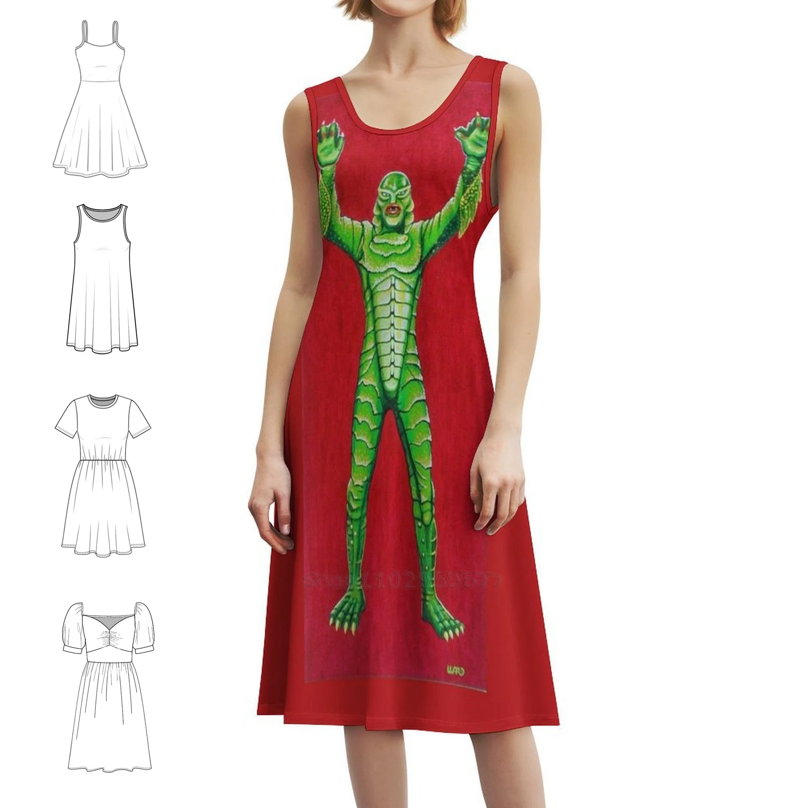 Creature From The Black Lagoon Women's Streetwear Party Dress Trendy Print Club Clothing For Female Universal Monster Monster