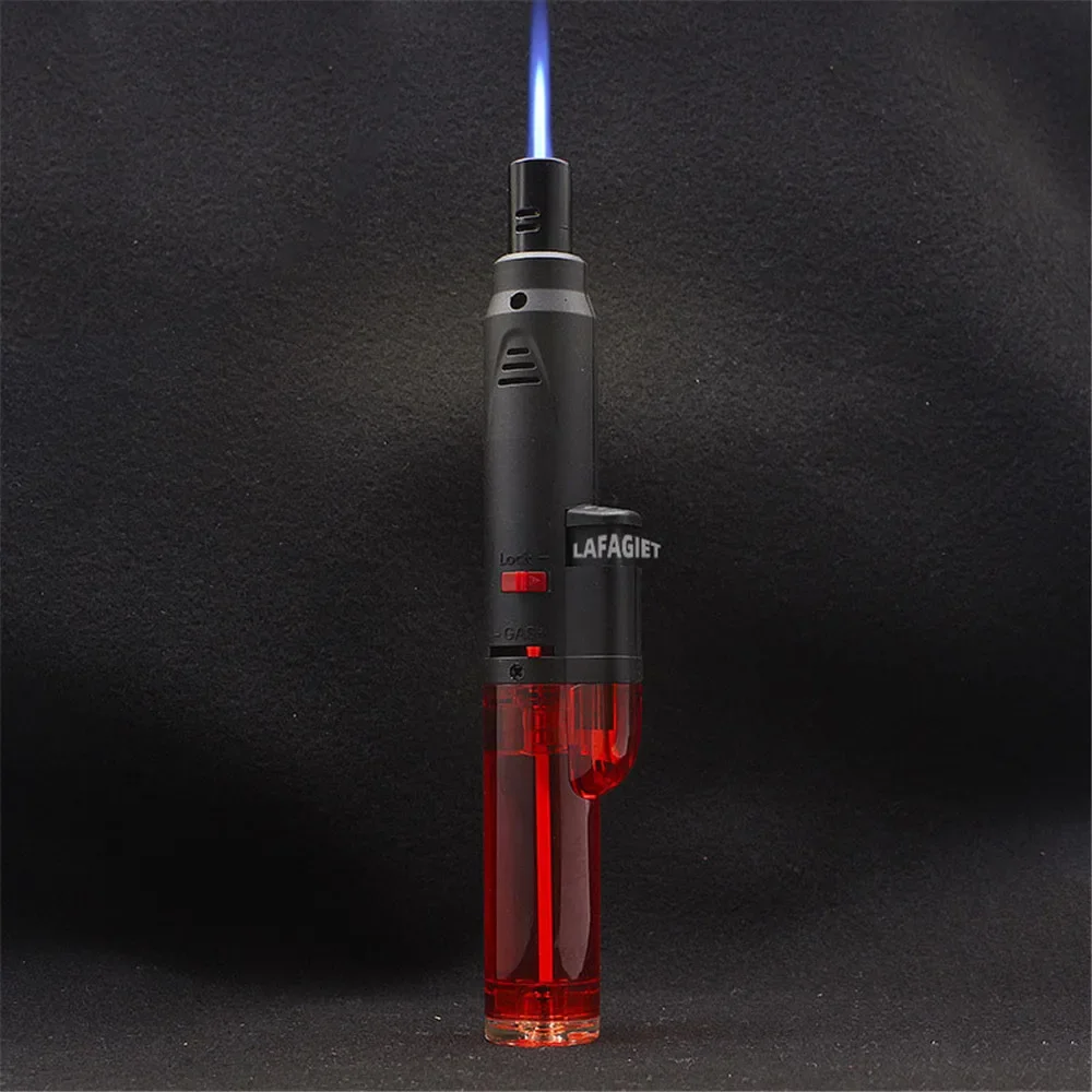 Jet Flame Lighter Transparent Body Pen Inflatable Butane Gas Weld Lighter Adjustable Firepower Size Outdoor Portable Igniter