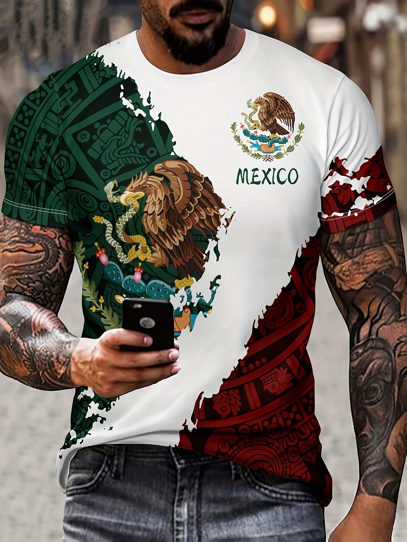 

Mexico National Flag Print T Shirt for Men Fashion 3D Eagle Pattern Oversized T-Shirt Summer Short Sleeve Tops Casual O-Neck Tee