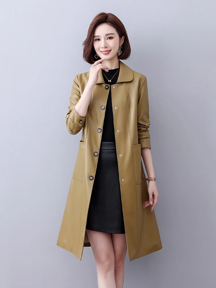 本革ジャケット レディース 2025年新作 スリムフィット ロング丈 シープスキン レザー ウィンドブレーカーコート