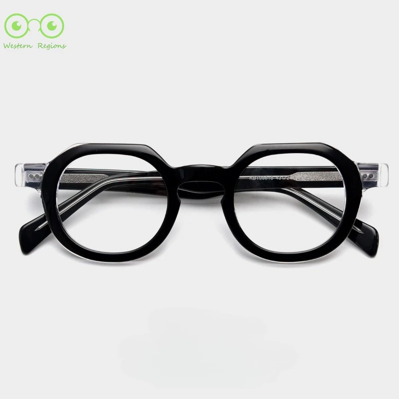 

Black small frame acetate retro male and female frame literature niche classic flat light stand men myopia glasses camping