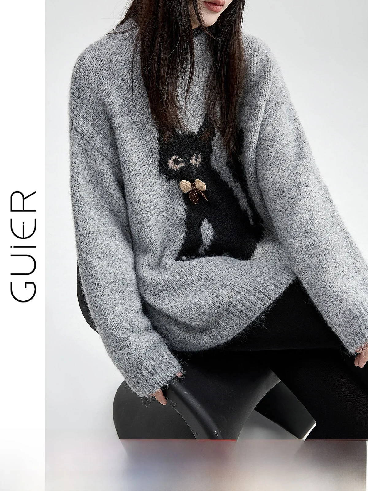 

Guier Knitted Sweater Women's Casual Sle Pattern Winter New Arrival Loose Fit Long Sve round Ne Top