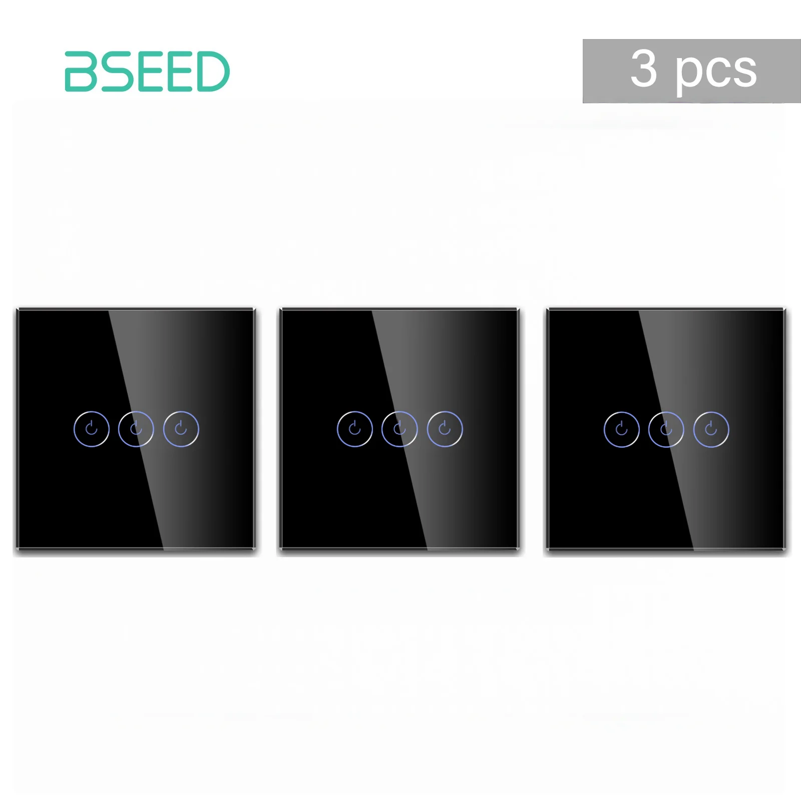 BSEED WIFI Smart Light Switch Tuya Smart Life 1/2/3 Gang APP Multi-Control Trap Schakelaar Met Neutraal Blauw Achtergrondverlichting Glazen Paneel