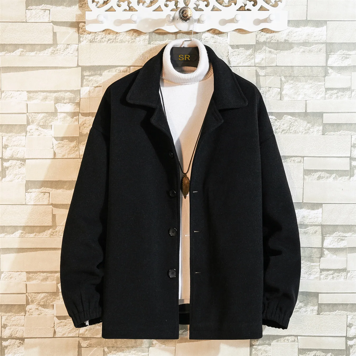 

Men's autumn and winter coat, loose fit, fashionable short coat, single breasted design