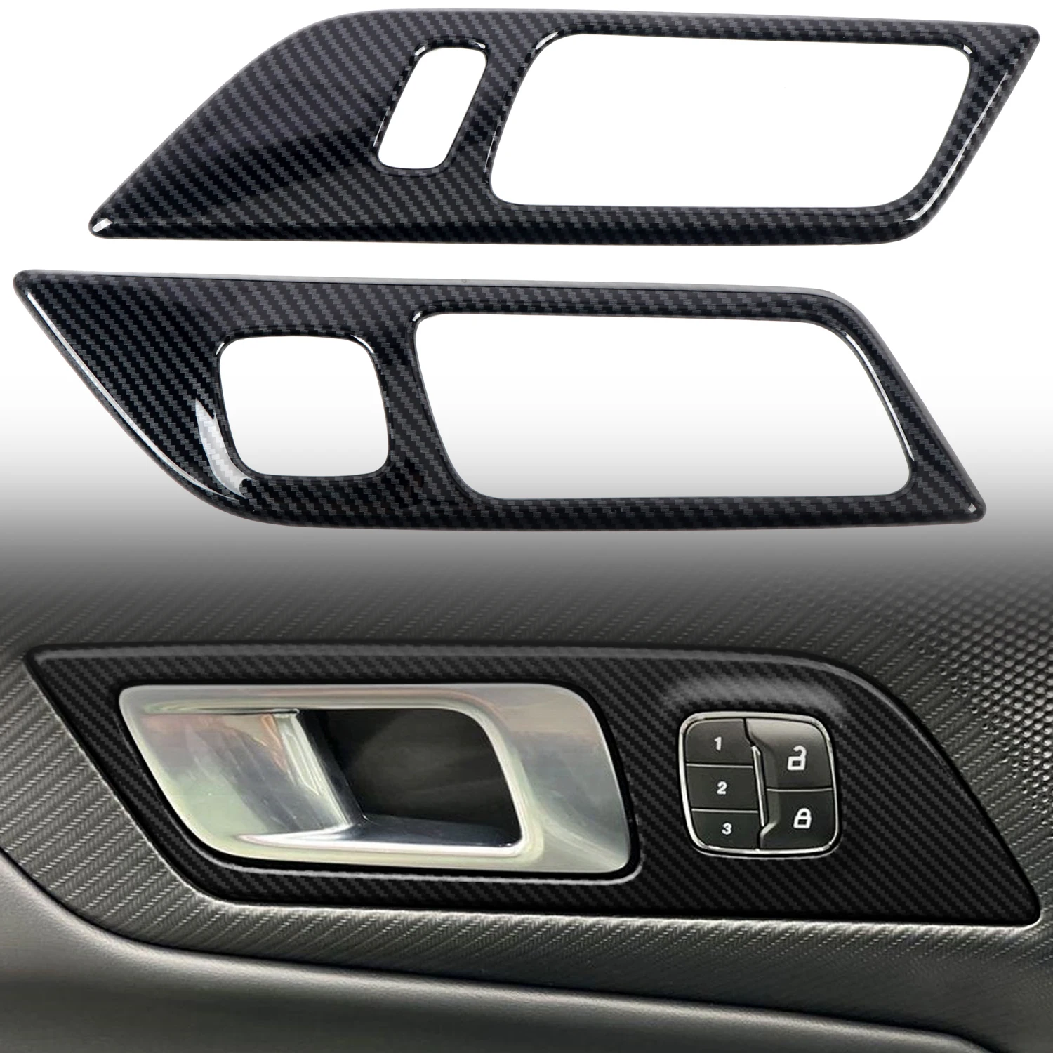 For Ford Mustang 2024 2025 Carbon Black Inner Door Handles Bowl Cover Trim ABS Car Accessories 2pcs