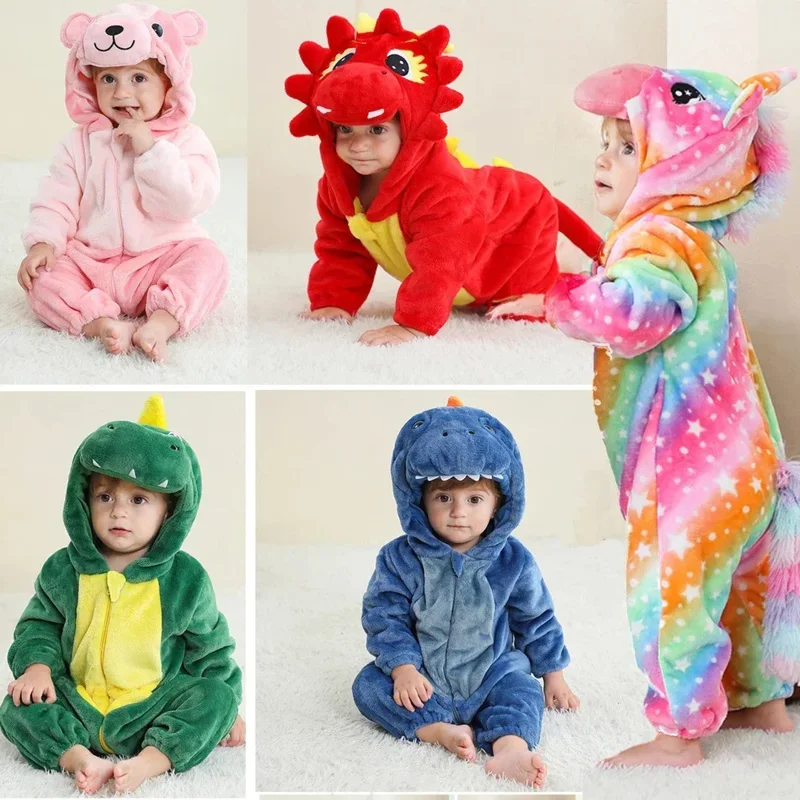 Baby rompers winter dinosaur costume for girls boys toddler animal jumpsuit infant clothes pyjamas kids overalls ropa Bebes