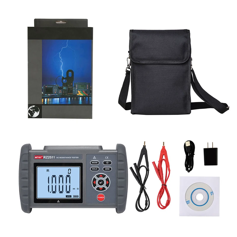 MTKY RZ2511 DC low resistance tester high-precision micro ohmmeter milliohmmeter 300kΩ Portable Handheld Data storage function