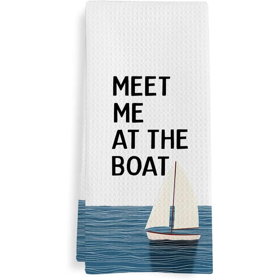 

Meet Me at The Boat utical Kitchen Towels Beach House Decor Beachy Saioat Dish Tea Towels for Kitchen utical Coastal Decorative