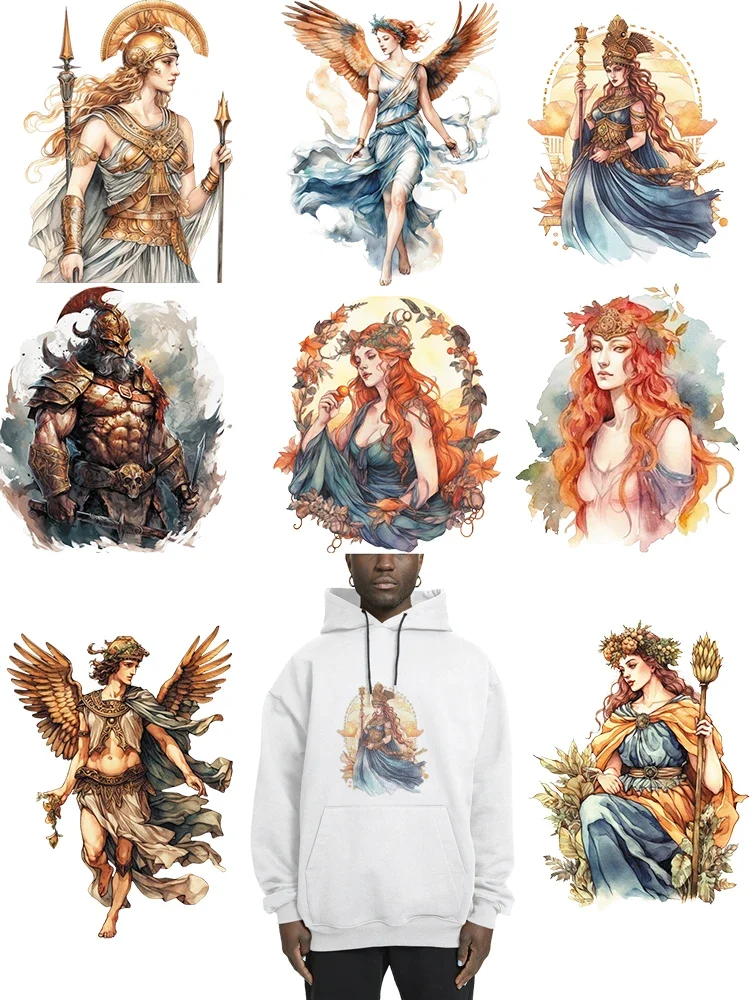 4PCS Watercolor Greek mythological figures DTF Thermo Sticker Decals Heat Transfer On Clothes Iron On Patch For Press Printing