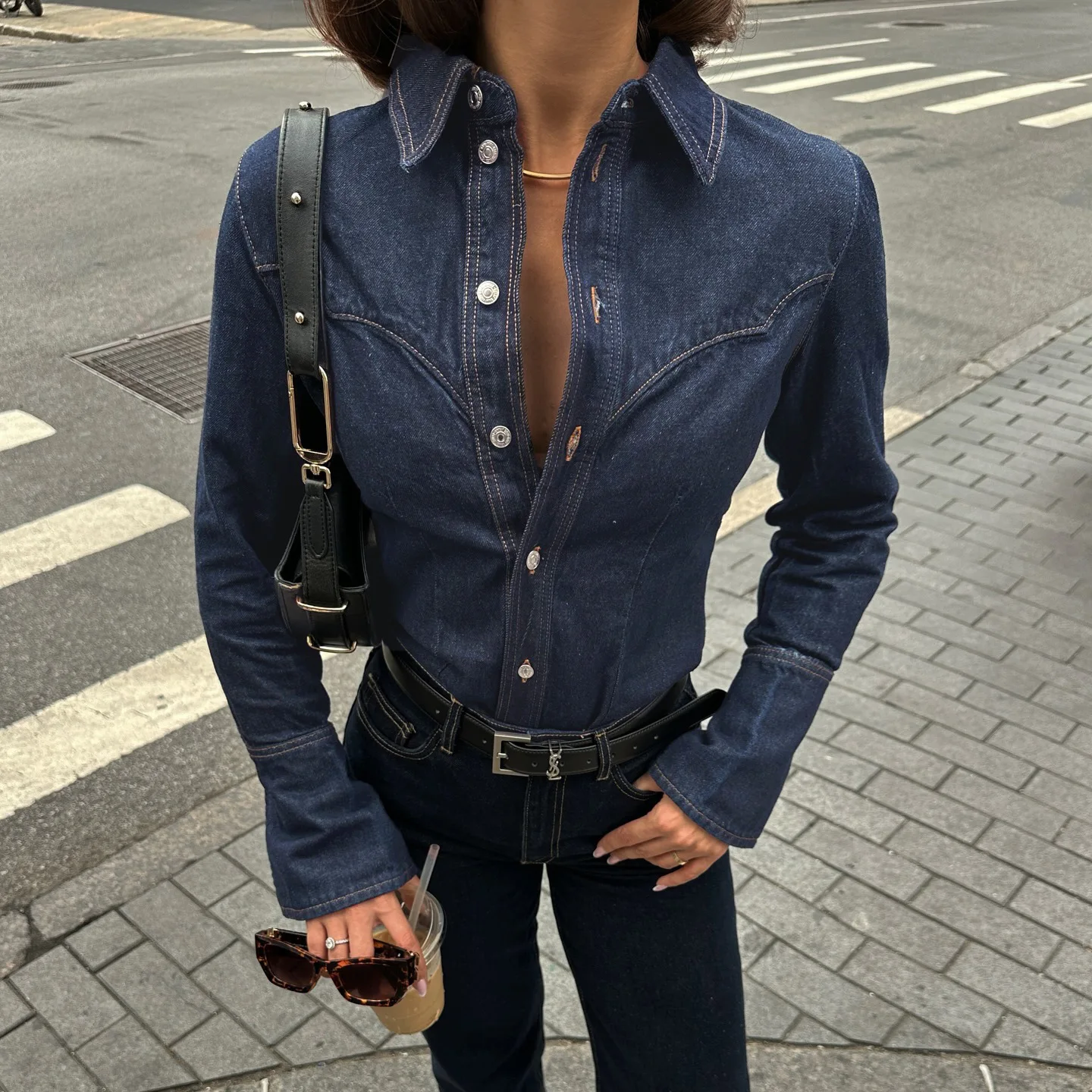 

Women Denim Coat Solid Short Jackets Button Turn Down Collar Long Sleeves Single Breasted Slim Fit Casual Streetwear 2025 Summer
