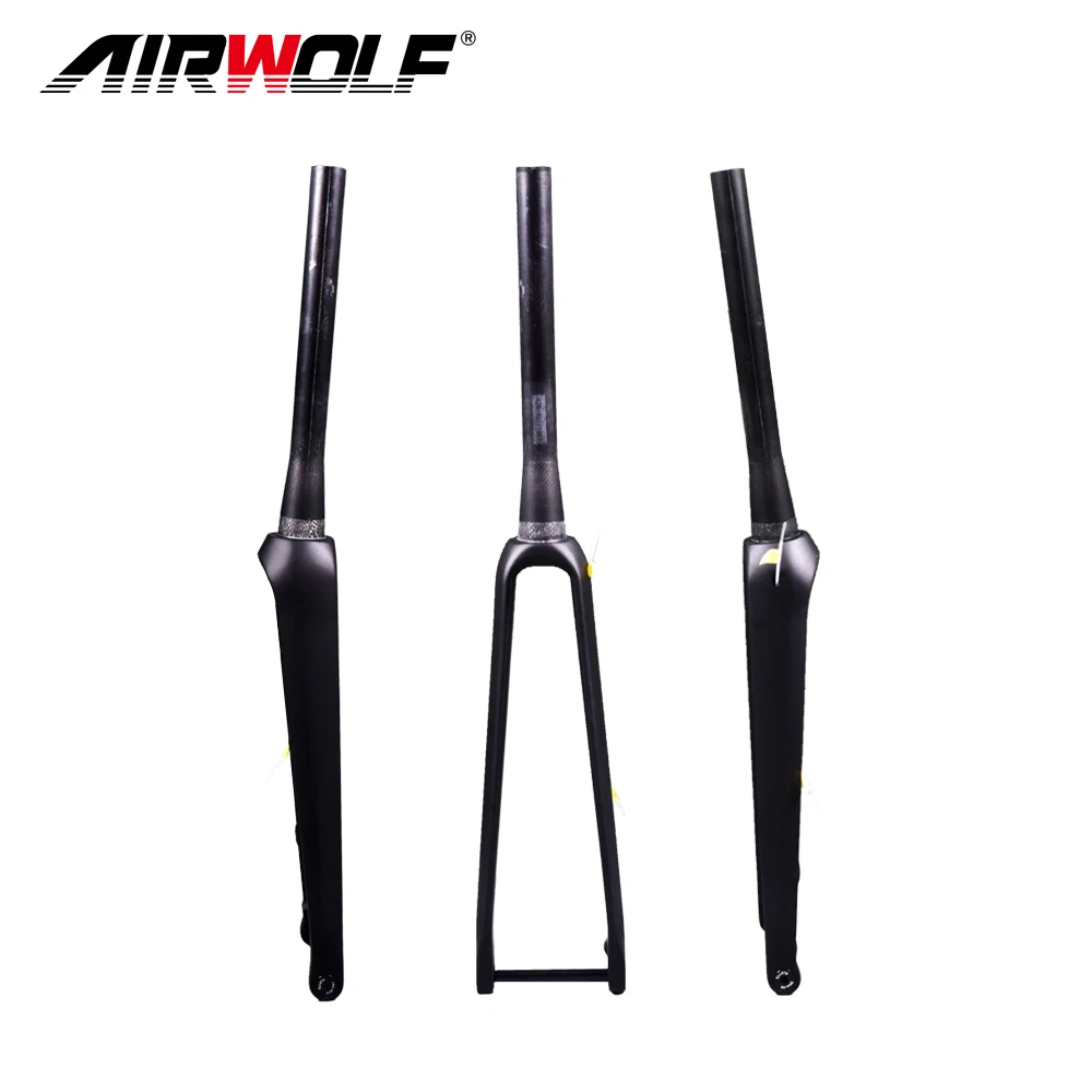 AIRWOLF Carbon Road Fork 700C Thru Axle 100*12mm UD Disc Brake 140/160mm Carbon Bike Forks Tapered Carbon Road Bicycle Fork