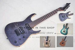 7 Strings Electric Guitar, Black M Guitar, Burl maple top,ASH wood body, rosewood fingerboard 24 frets, Black mini fixed Bridge