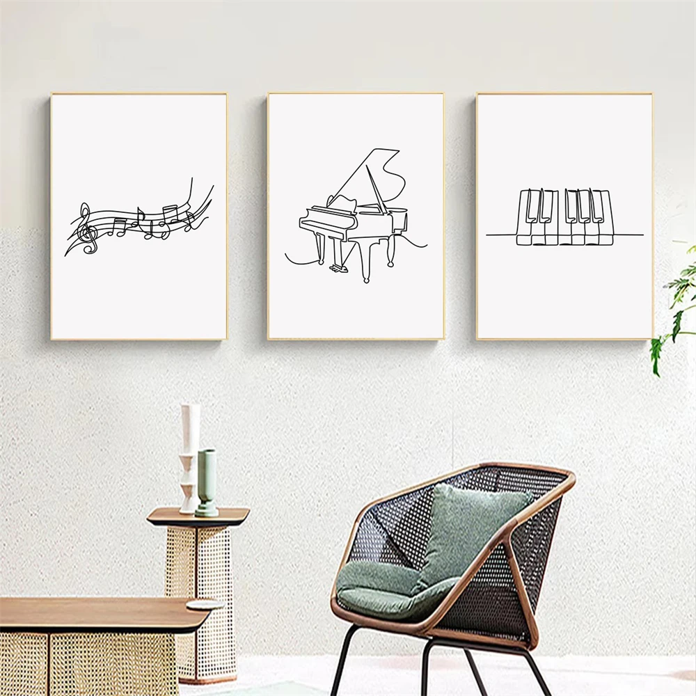 

Piano Posters Abstract Black And White Piano Keyboard Sheet Music Canvas Painting Prints Nordic Wall Art Picture Bedroom Decor