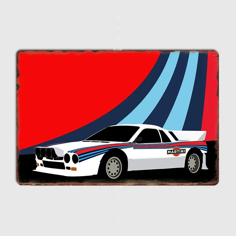 Classic Car Lancia 037 Martini Rallying Retro Poster Metal Sign Garage Club Room Decor Wall Decor Custom Tin Home Decor