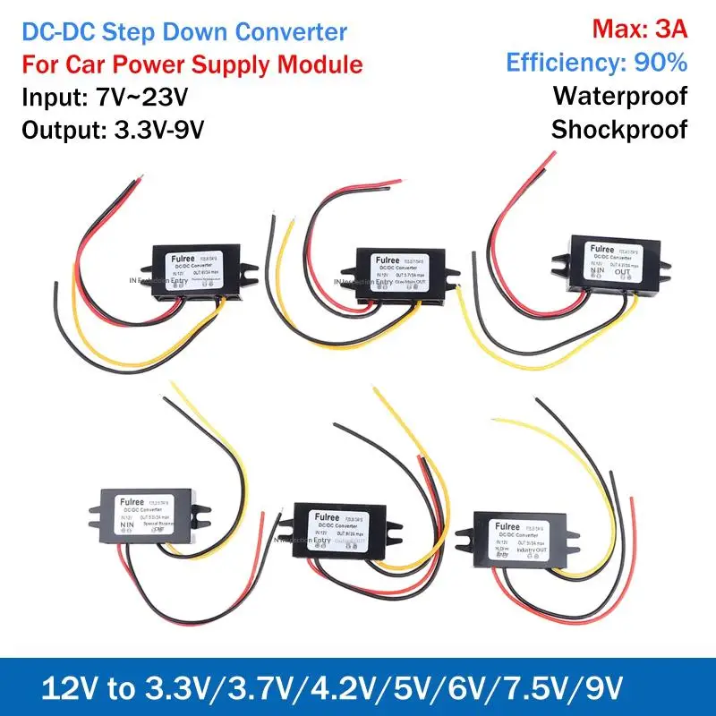Waterproof Mini DC-DC Step Down Voltage Converter DC 12V To 3.3V 3.7V 4.2V 5V 6V 9V Car Volt Regulator Power Supply